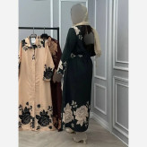 مانتو پیراهنی گل یزدی پفکی درجه یک فری سایز تا 50 قد 130 کرم زرشکی