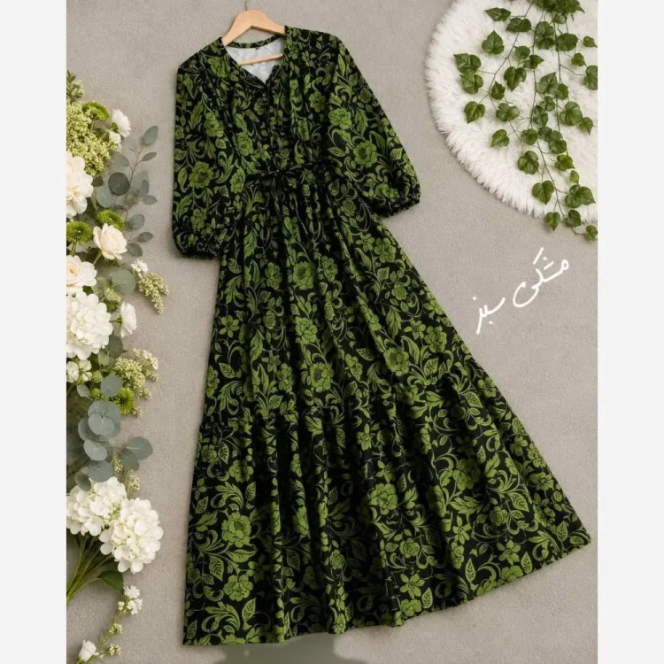 پیراهن ساحلی گلدار جنس بوگاتی فری سایز بلند