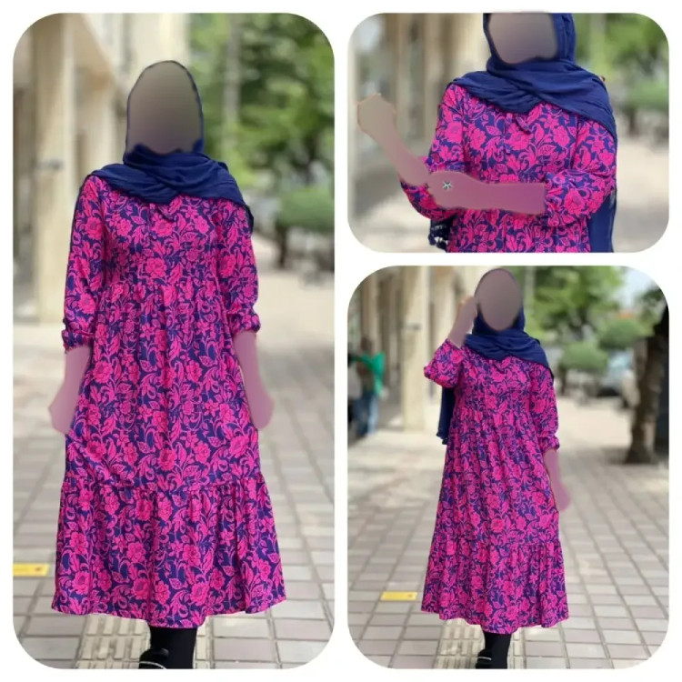 پیراهن ساحلی گلدار جنس بوگاتی فری سایز بلند