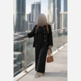 ست اورال و مانتو گلاره مشکی جنس صوفیا شانتون اعلا سایز یک و دو