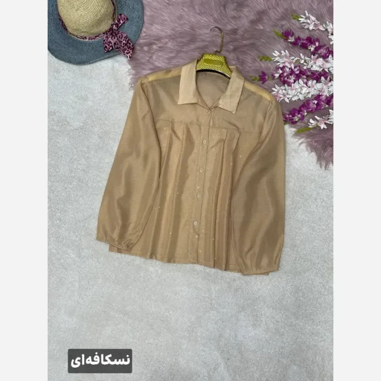 شومیز نگینی مهتا جنس شیشه ای نگین کوبی شده فری سایز