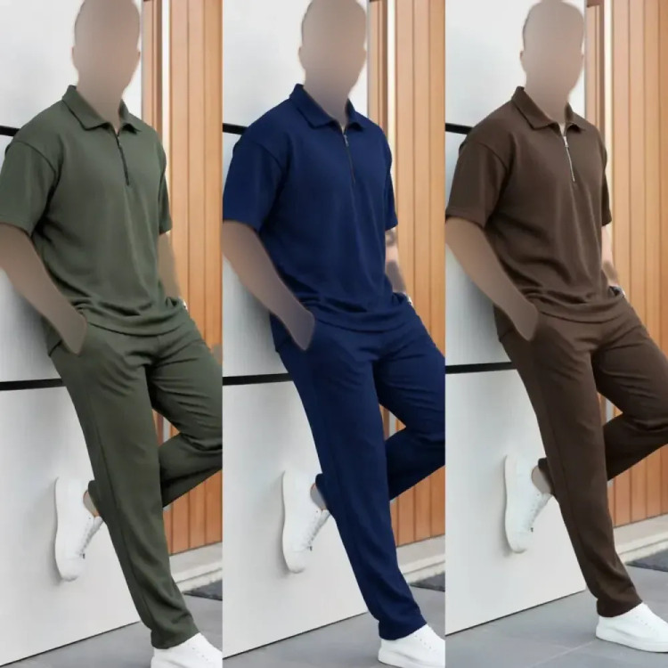 ست مردانه نیم زیپ بیسکویتی با کیفیت رنگ بندی متنوع فری سایز