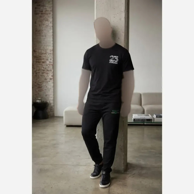ست تیشرت پنبه سوپر و شلوار اسپان نخ مردانه مشکی سایز L XL 2XL 3XL