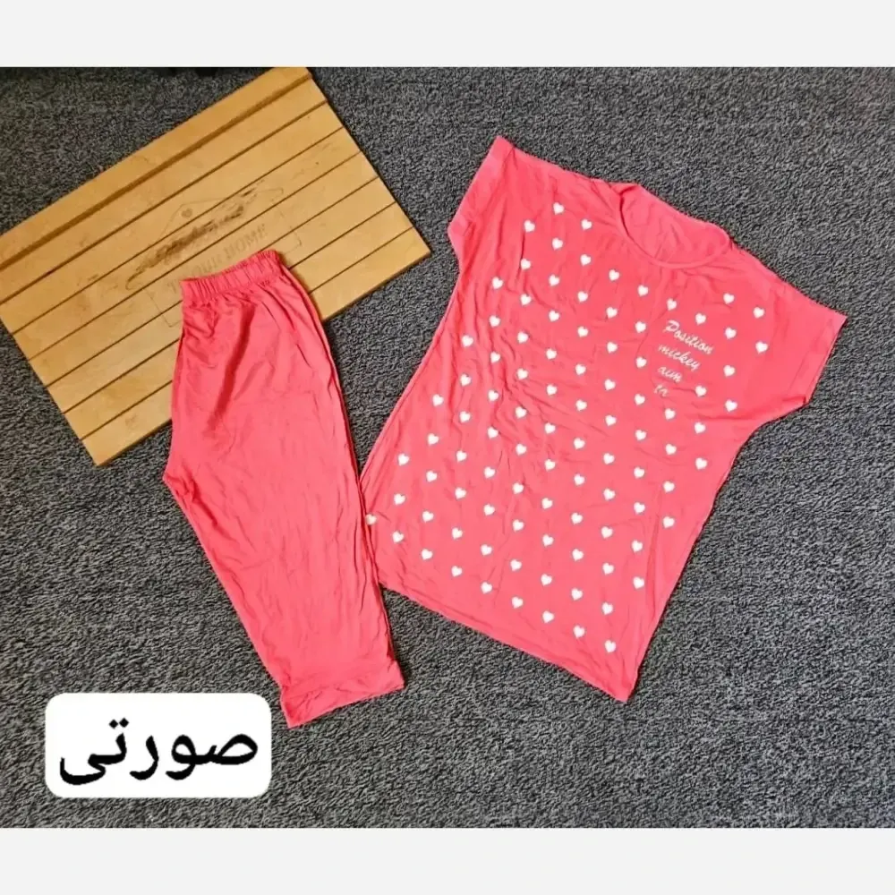 ست تیشرت شلوارک ویسکوز طرح قلب فری سایز