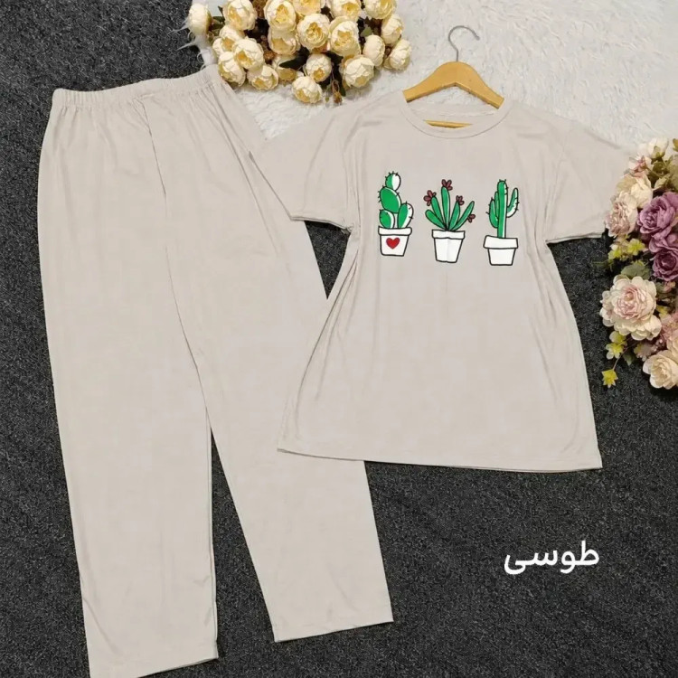 ست تیشرت شلوار کاکتوس جنس اسپان لاکرا سایز فری سایز