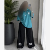 ست تیشرت و شلوار بگ گلکسی نخ پنبه اعلاء زنانه فری سایز تا 48 Miu Miu