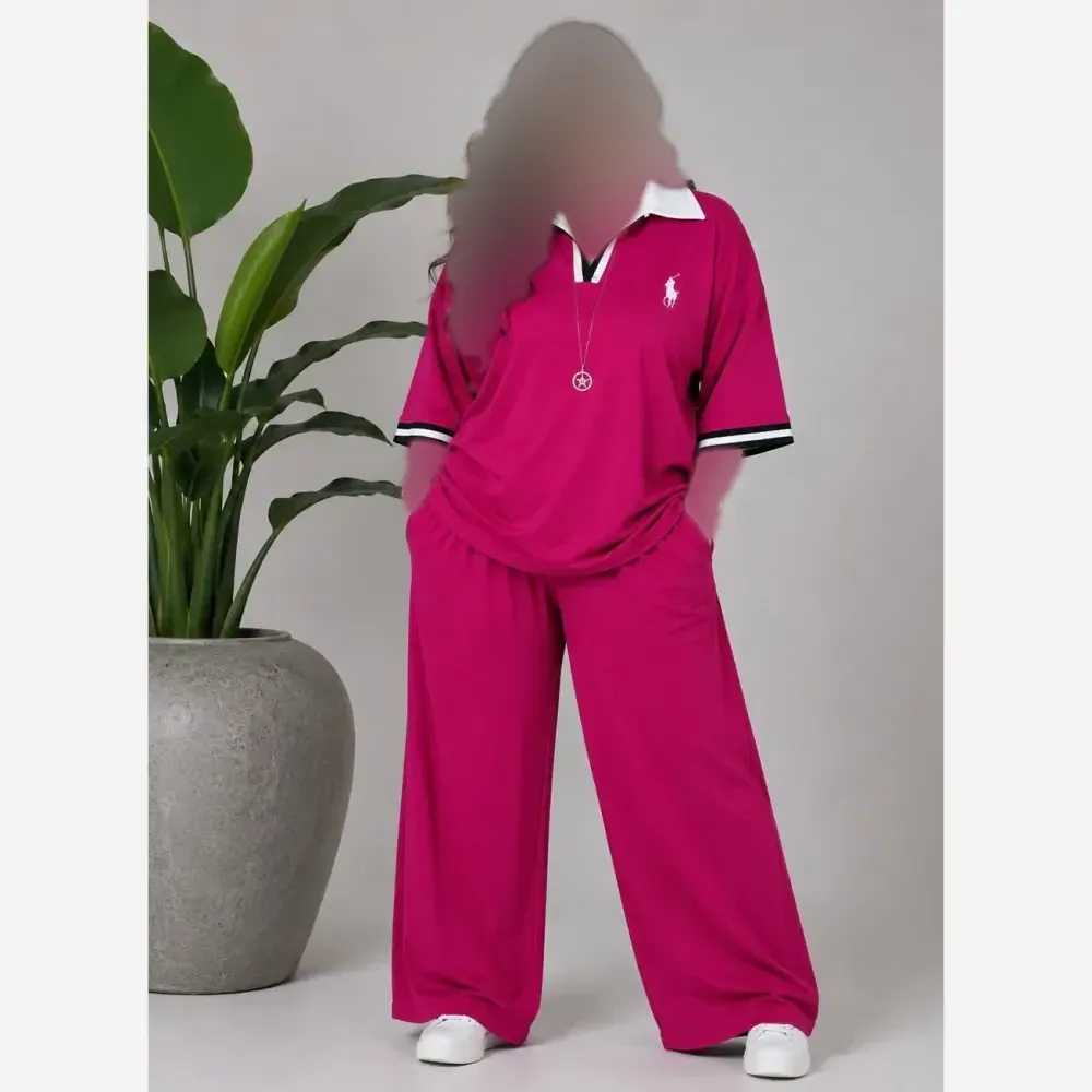 ست دو تیکه تیشرت و شلوار polo جنس گلکسی پنبه فری سایز تا 48