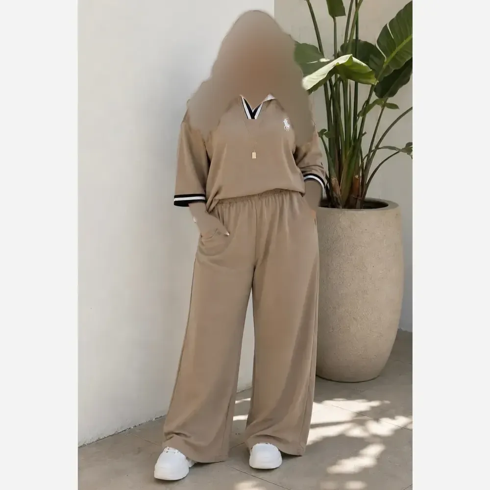 ست دو تیکه تیشرت و شلوار polo جنس گلکسی پنبه فری سایز تا 48