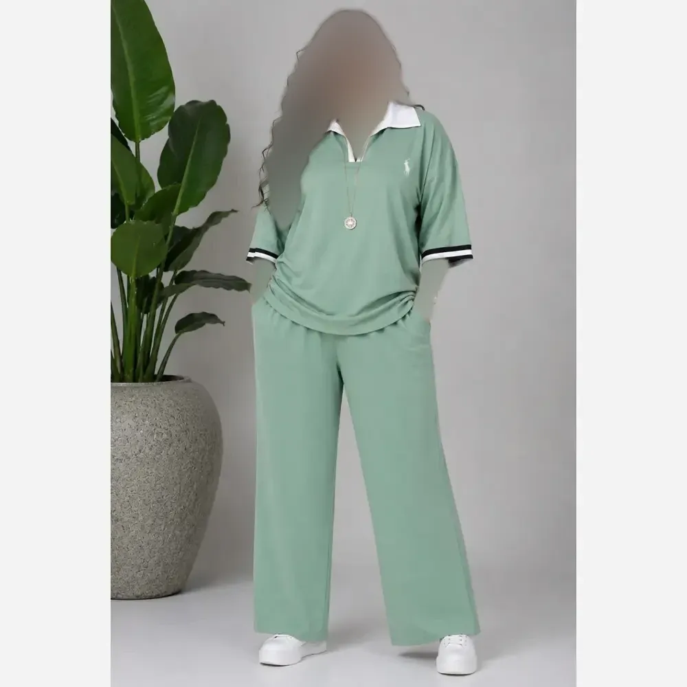 ست دو تیکه تیشرت و شلوار polo جنس گلکسی پنبه فری سایز تا 48