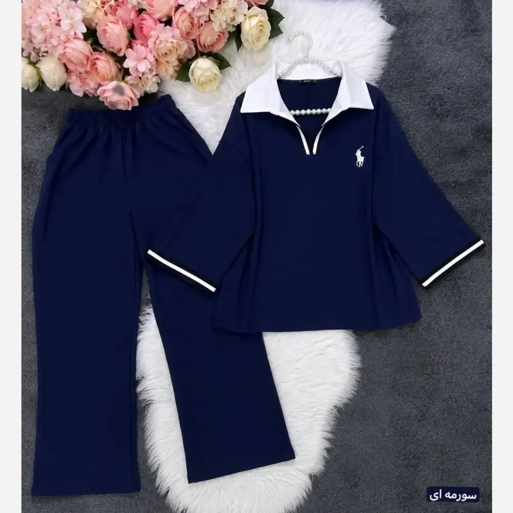 ست دو تیکه تیشرت و شلوار polo جنس گلکسی پنبه فری سایز تا 48