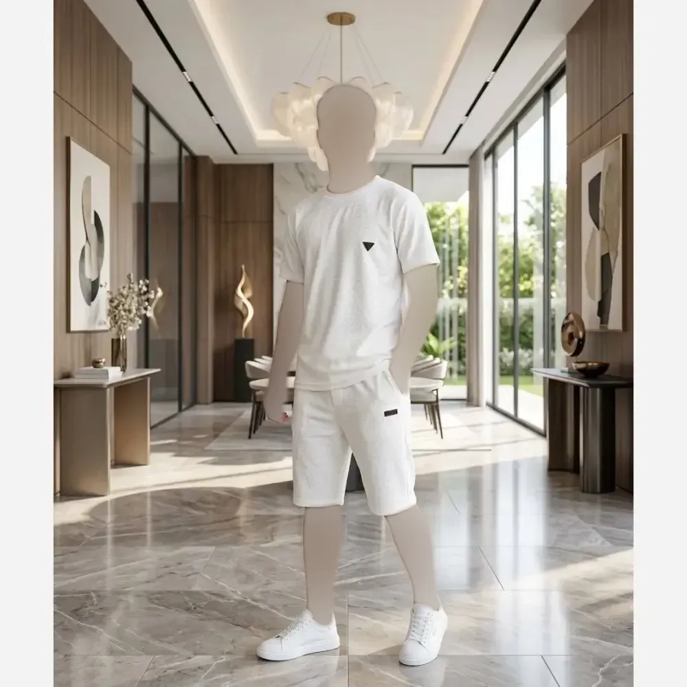 تیشرت شلوارک کامپیوتری مردانه فلامنت سفید سایزبندی L XL 2XL
