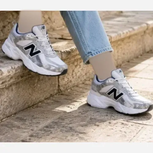 کفش زنانه نیوبالانس سفید طوسی سایز 37 و 40 زیره ایربولینگ کف دوخت