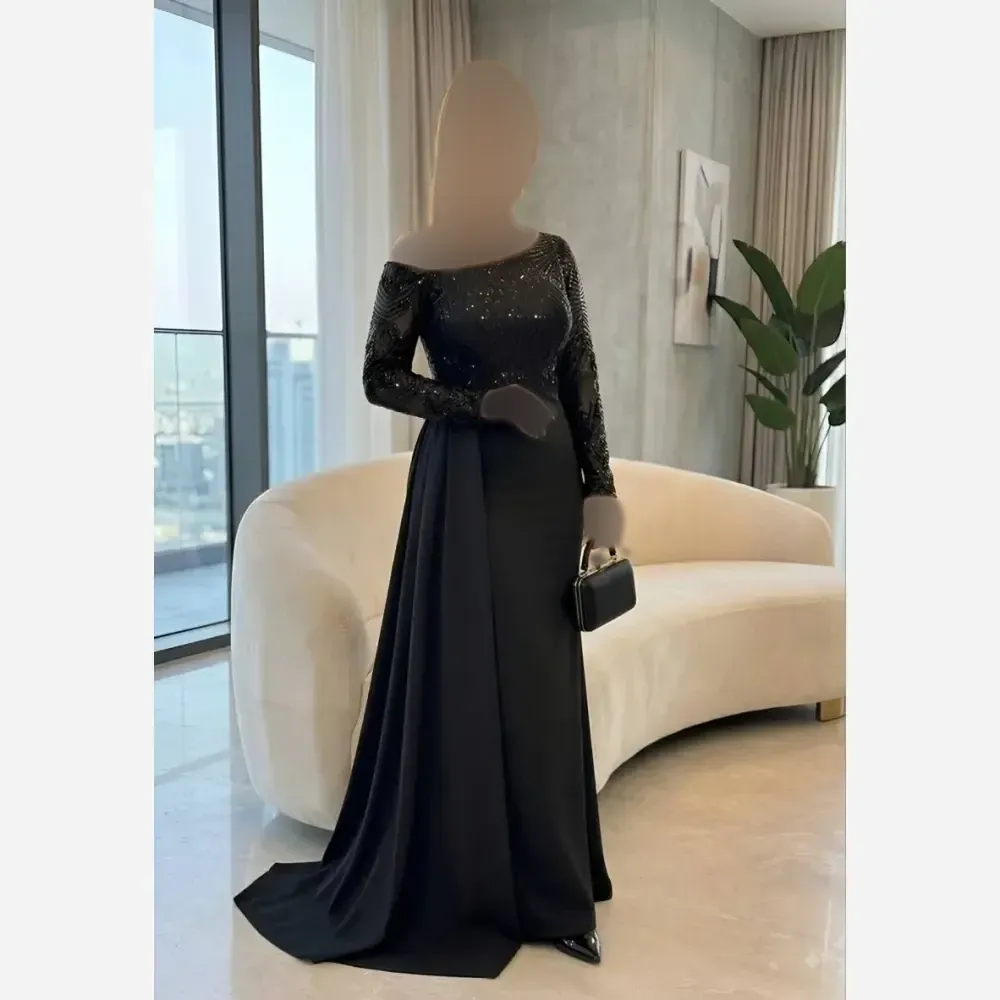 پیراهن مجلسی زنانه بالاتنه پولک برجسته و دامن مازراتی رنگ مشکی