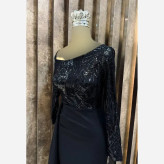 پیراهن مجلسی زنانه بالاتنه پولک برجسته و دامن مازراتی رنگ مشکی