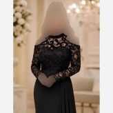 پیراهن زنانه مشکی جنس کرپ غواصی و خرجکار گل برجسته ترک سایز بزرگ