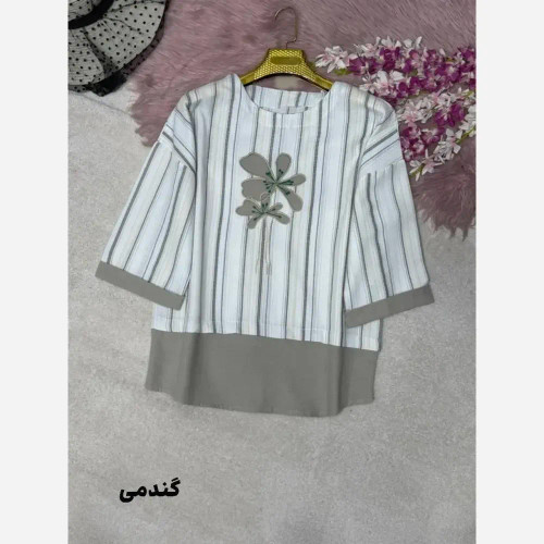 شومیز گلدوزی پرنسا جنس لنین بیسکویتی سایز فری 38 تا 46 در رنگ بندی متنوع