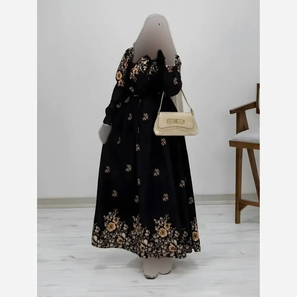 پیراهن ساحلی رز کرپ بوگاتی زنانه فری سایز سورمهای صورتی کلهغازی طلایی