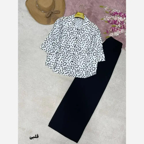 شومیز شلوار طرح دار کرپ بوگاتی فری سایز 38 تا 46