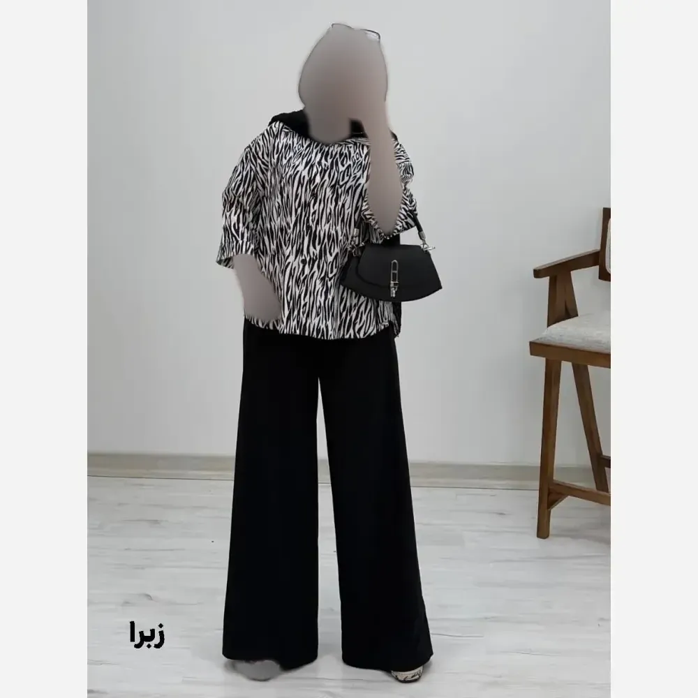 شومیز شلوار طرح دار کرپ بوگاتی فری سایز 38 تا 46