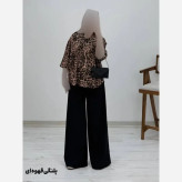 شومیز شلوار طرح دار کرپ بوگاتی فری سایز 38 تا 46