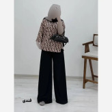 شومیز شلوار طرح دار کرپ بوگاتی فری سایز 38 تا 46