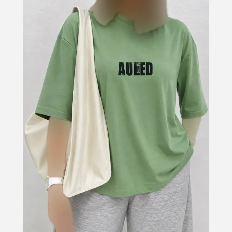 تیشرت باکسی نخ پنبه طرح AULED فری سایز