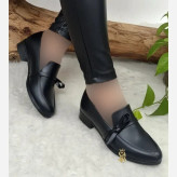 کفش کالج طبی زنانه چرم مشکی مدل گره ای