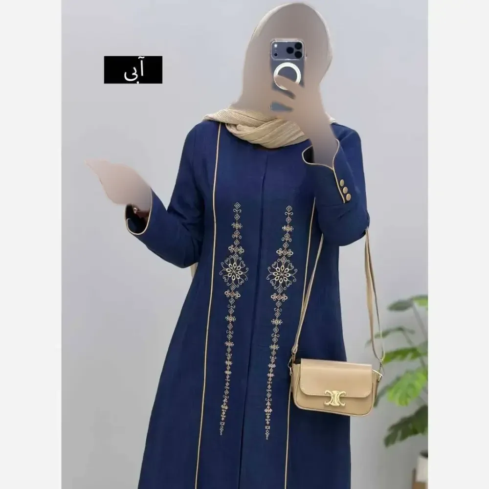 مانتو مزونی شانتون صوفیا جودن یقه هفت سایز بزرگ مناسب سایز 46 تا 54 رنگ آبی و مشکی