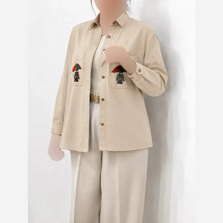 مانتو کتان چتری گلدوزی شده پاییزه زنانه یشمی کرم خاکی زیتونی مشکی L XL