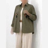 مانتو کتان چتری گلدوزی شده پاییزه زنانه یشمی کرم خاکی زیتونی مشکی L XL