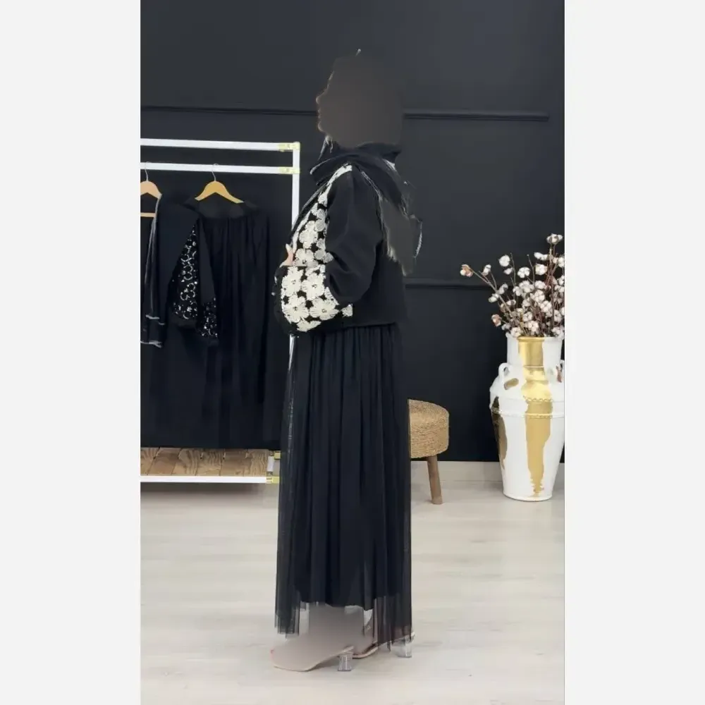 ست سه تیکه کت و دامن و شال مدل روناک جنس مازراتی خرجکار هندی و تور فری سایز