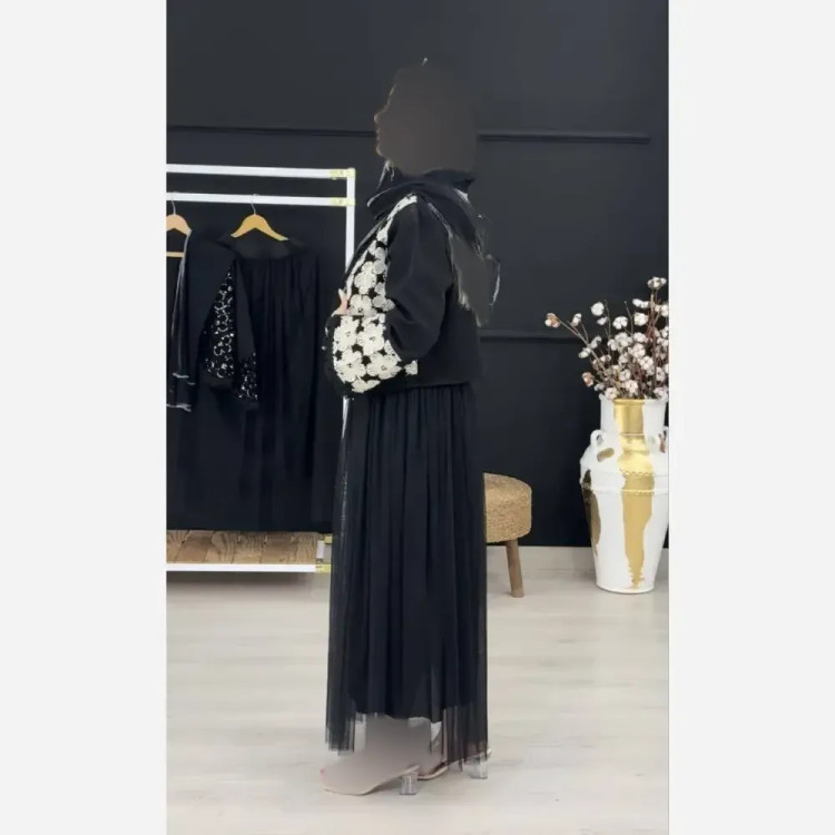 ست سه تیکه کت و دامن و شال مدل روناک جنس مازراتی خرجکار هندی و تور فری سایز