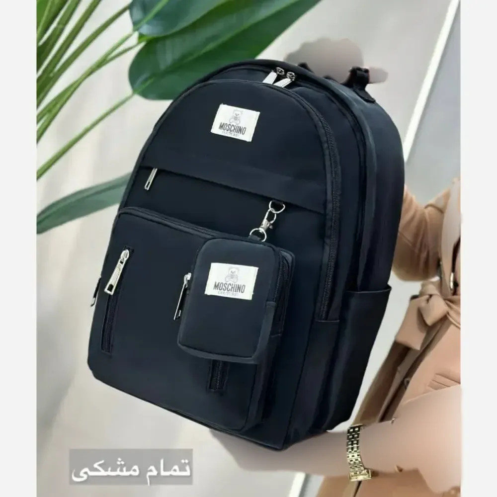 کوله زرین دیبا ضد آب کیفیت عالی مشکی کرم تمام مشکی 40*28 سانت 3 زیپ جای قمقمه