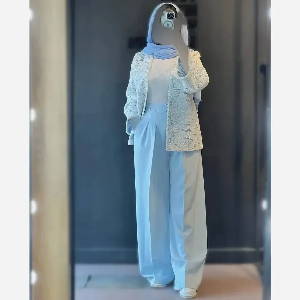 کت و شلوار زنانه گندم جنس مازراتی و گیپور رنگ مشکی سایز 1 و 2
