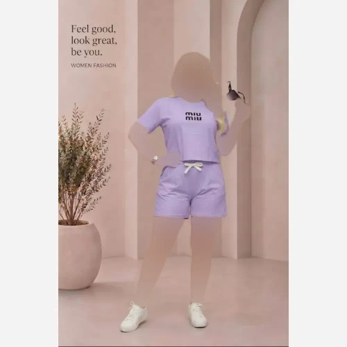 ست تیشرت شورتک سوپر نخ پنبه کیفیت عالی miumiu