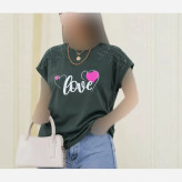 تیشرت باکسی نگینی طرح LOVE جنس نخ پنبه فری سایز
