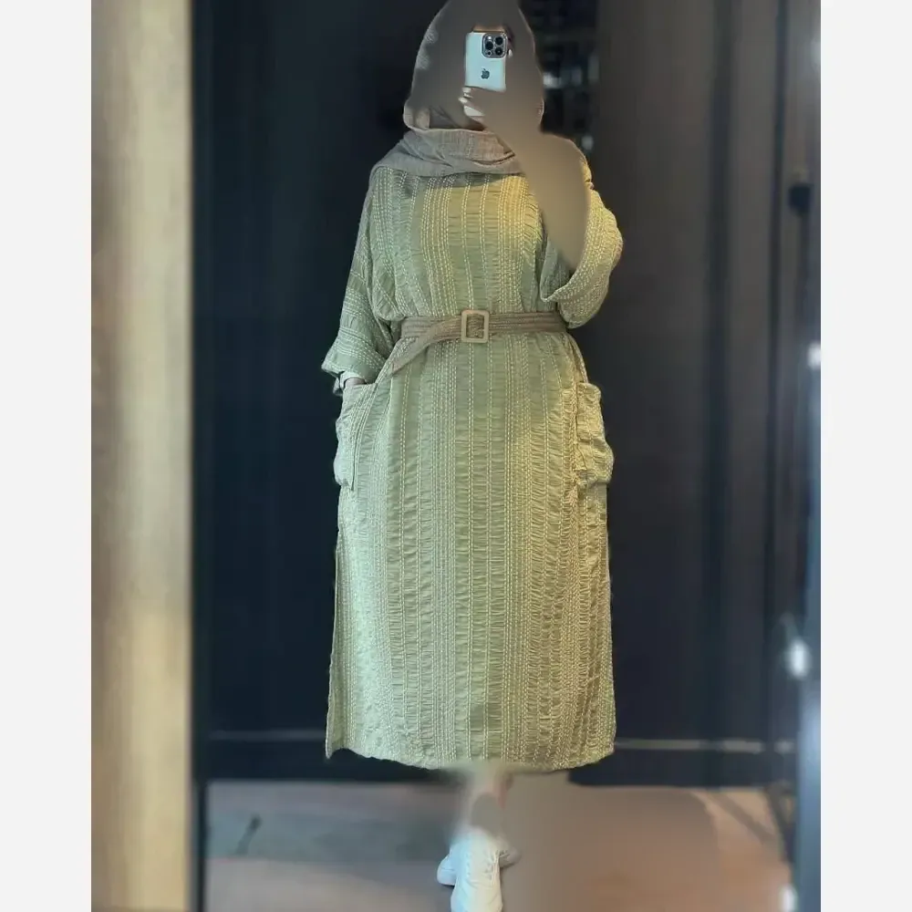 کفتان زنانه تبسم جنس کوک دوزی اصل رنگ کرم روشن و تیره سایز فری 38 تا 46