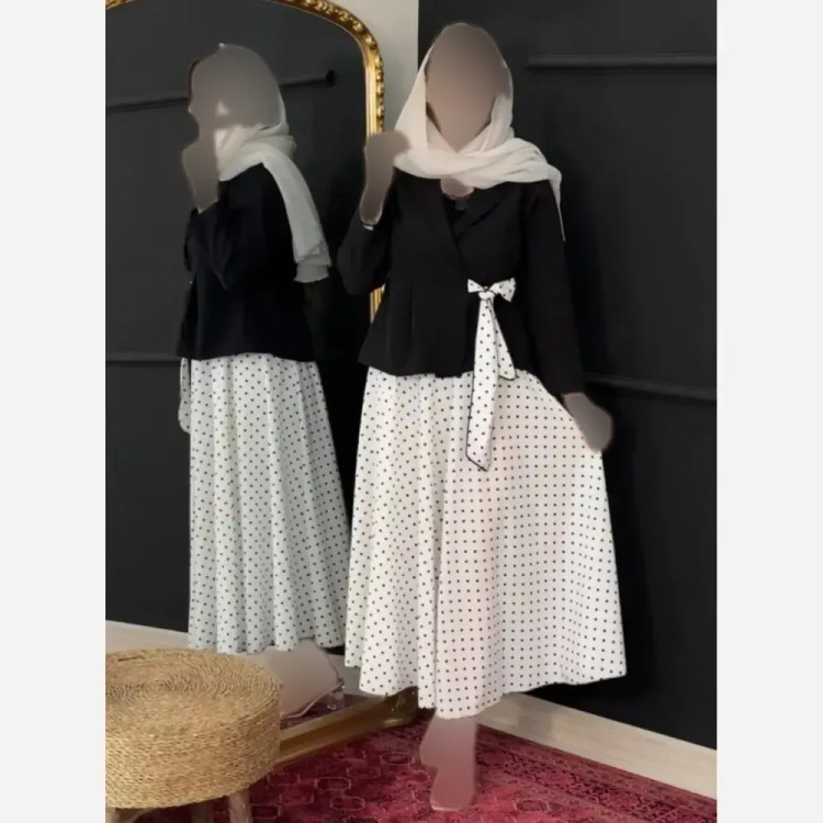 کت و دامن مجلسی ژابیز جنس کت مازراتی و دامن بوگاتی رنگ مشکی و سفید فری سایز 38 تا 44