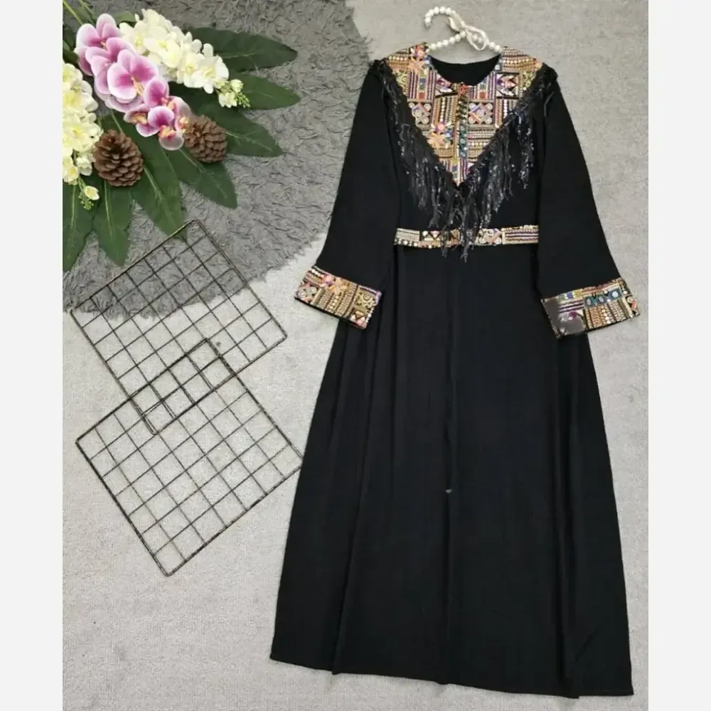 پیراهن مجلسی زنانه مهرسانا جنس ابروبادی درجه یک رنگ مشکی سایز فری 36 تا 46