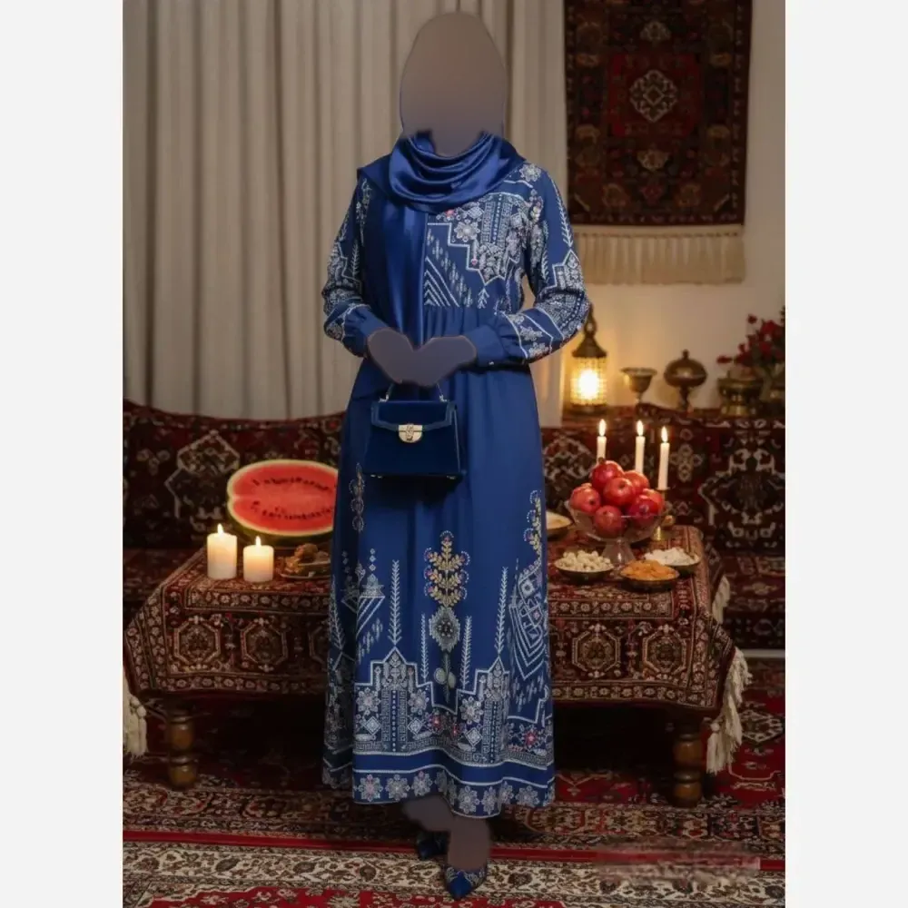 پیراهن سنتی یقه چین دار جنس بوگاتی فری سایز