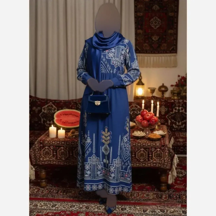 پیراهن سنتی یقه چین دار جنس بوگاتی فری سایز