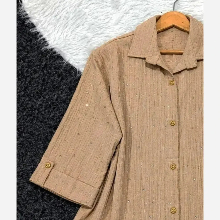 شومیز مانتویی نگین دار سوپر کراش فری سایز زنانه