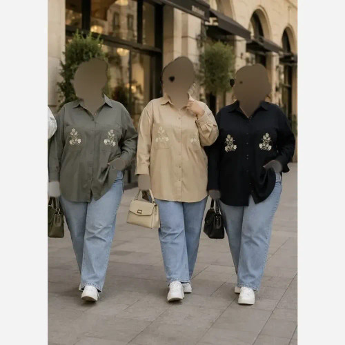 مانتو کتان پلاس پاییزه گلدوزی شده سایز بزرگ رنگ بندی متنوع