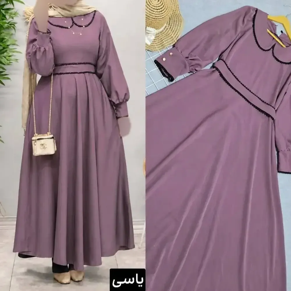 پیراهن بلند الیزه خرجکاری مروارید دامن کلوش کمربنددار فری سایز