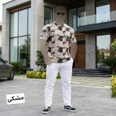 تیشرت بیسکوییتی چاپی سایز بزرگ مردانه مشکی موکا طوسی