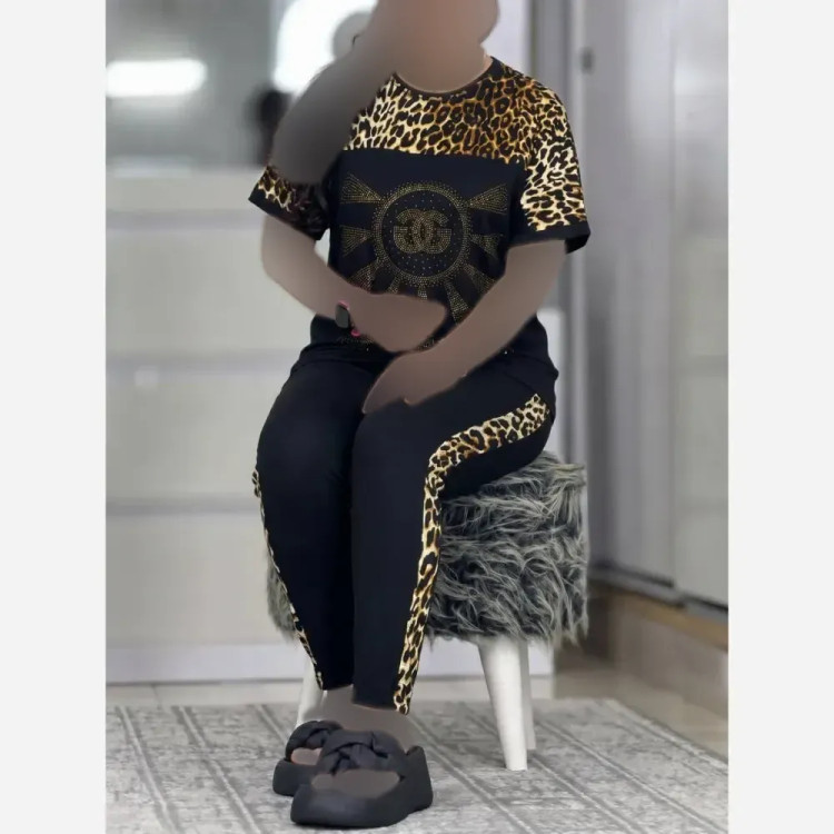 ست تیشرت و شلوار ویسکوز الیزه فول کش نگین دار D&G فری سایز