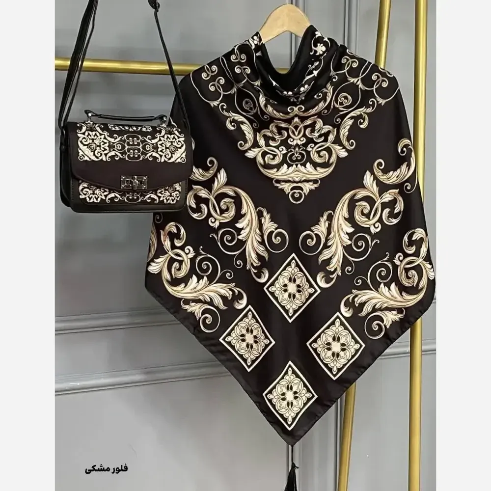 ست کیف و روسری زنانه مخمل و چرم صنعتی نخی منگوله دار