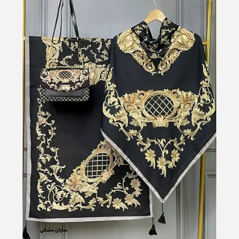 ست کیف و روسری زنانه مخمل و چرم صنعتی نخی منگوله دار