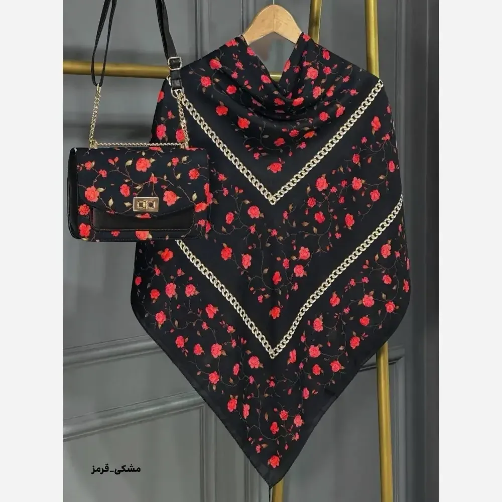 ست کیف و روسری مخمل و چرم صنعتی نخی منگوله دار گلسار