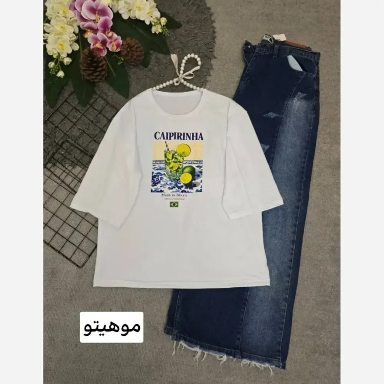 تیشرت تابستانه پنبه گلکسی فری سایز 38 تا 48 زنانه در رنگ های هاوایی و فلامینگو